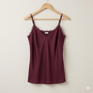 Lascana Burgundy Wine Satin Lace Trim Cami Tank Top Chic Capsule Piece Sz S 4/6